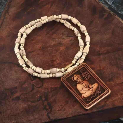 Original & Natural Wood Tulsi Kanthi Mala With Hanuman Ji Locket Pendant (Pack Of 2)